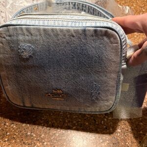 Coach Light Blue Distressed Denim Crossbody Belt Bag